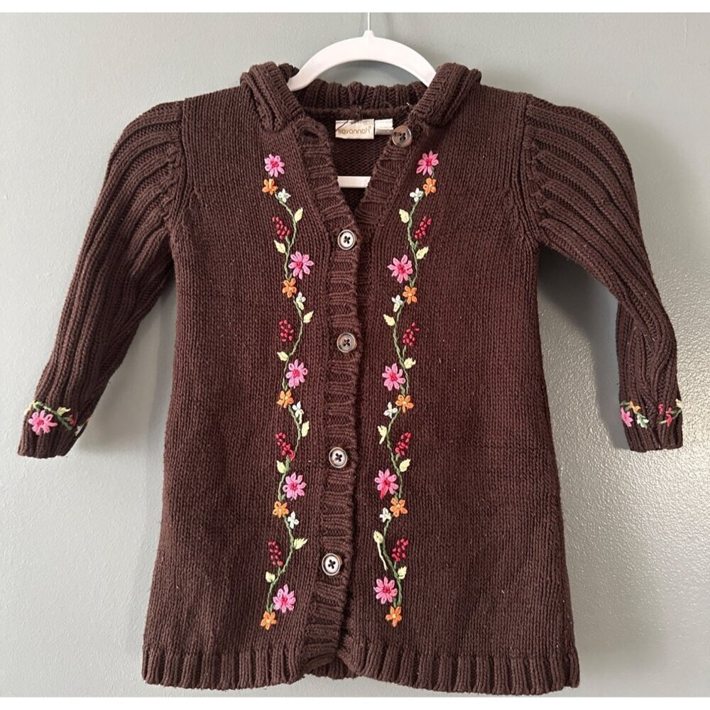Savannah Girls 3T Brown Knit Sweater Embroidered Retro Y2K Toddler Fall Cozy - Picture 1 of 4